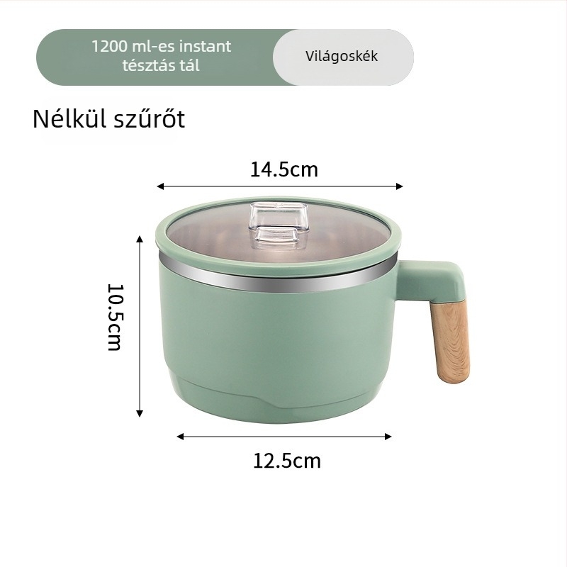 304 rozsdamentes acélból készült tészta tál leeresztő kosárral és átlátszó fedővel, kétszintes ebédes doboz, kapacitás 1-2 L
