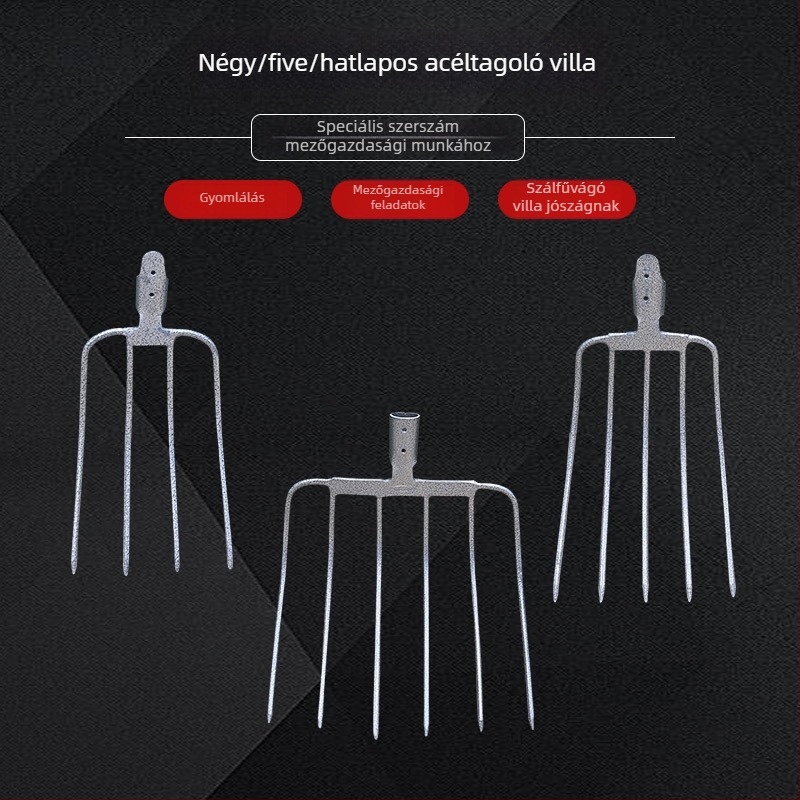 Acél kertész villa fából készült nyelezéssel — modell DT-black welded steel fork; súly 0,75 kg; test: acél; nyél: fa