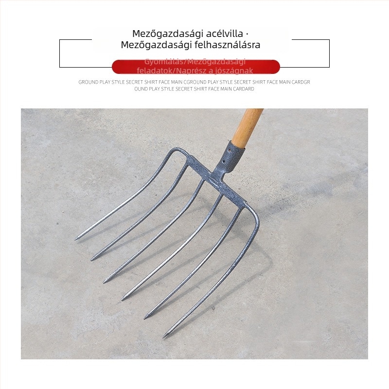 Acél kertész villa fából készült nyelezéssel — modell DT-black welded steel fork; súly 0,75 kg; test: acél; nyél: fa