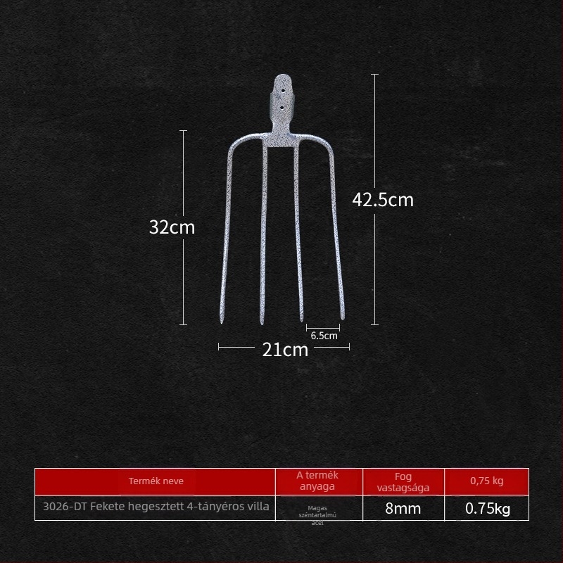 Acél kertész villa fából készült nyelezéssel — modell DT-black welded steel fork; súly 0,75 kg; test: acél; nyél: fa