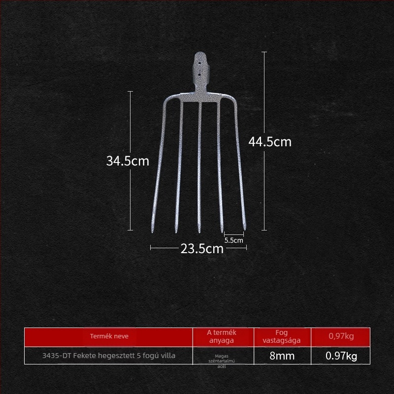 Acél kertész villa fából készült nyelezéssel — modell DT-black welded steel fork; súly 0,75 kg; test: acél; nyél: fa
