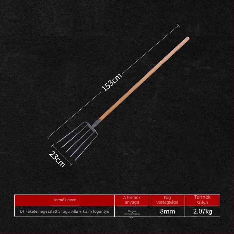 Acél kertész villa fából készült nyelezéssel — modell DT-black welded steel fork; súly 0,75 kg; test: acél; nyél: fa