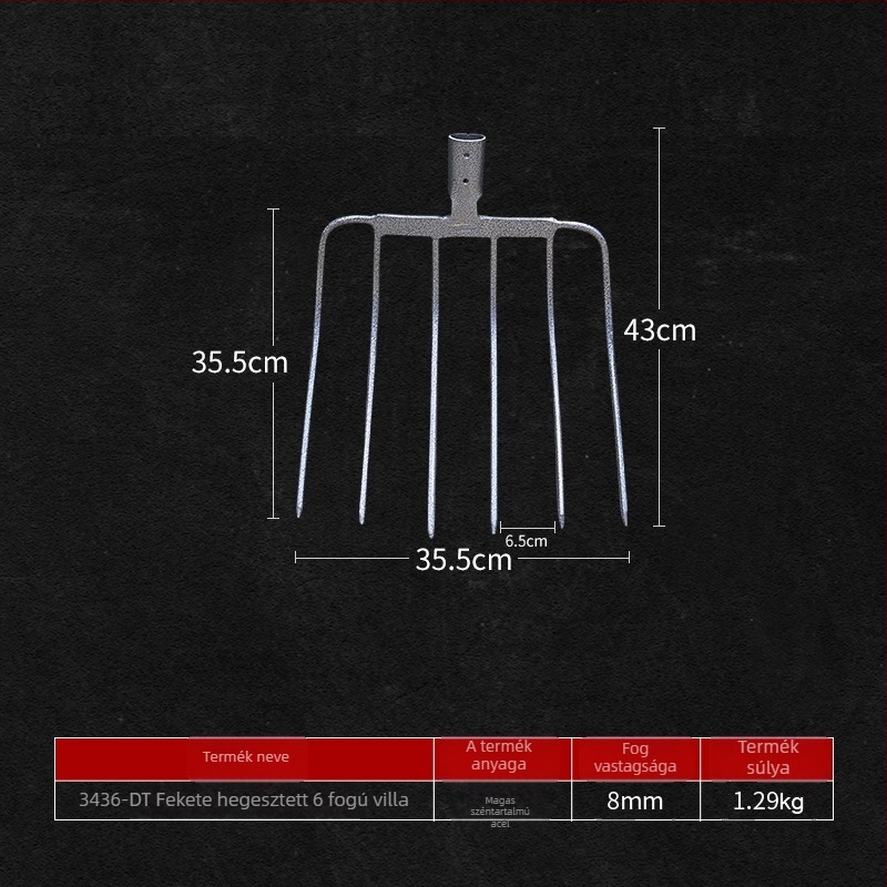 Acél kertész villa fából készült nyelezéssel — modell DT-black welded steel fork; súly 0,75 kg; test: acél; nyél: fa