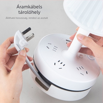 Multifunkcionális asztali lámpa beépített elosztóval, USB töltőporttal, LED szemvédő éjszakai fénnyel és tárolási funkcióval