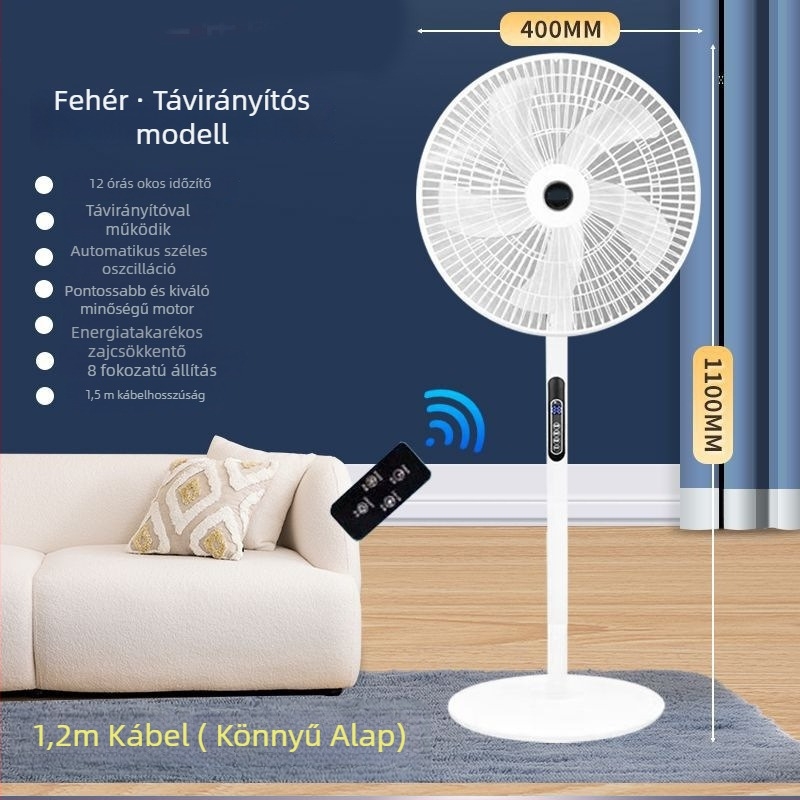 Álló ventilátor oszcilláló fejjel és távirányítóval (3 sebesség, időzítő 2–8 óra, modell M-40)