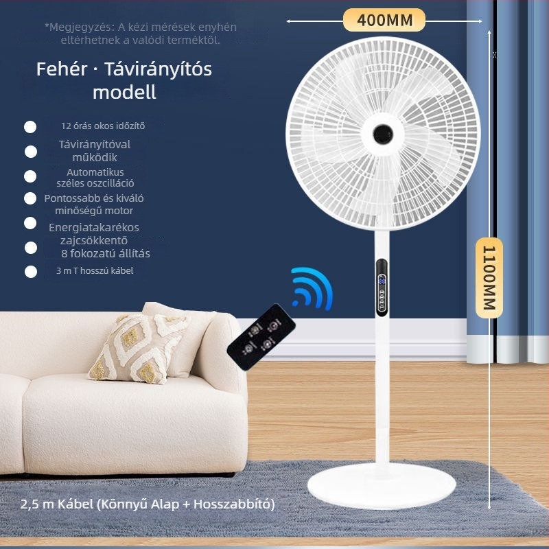 Álló ventilátor oszcilláló fejjel és távirányítóval (3 sebesség, időzítő 2–8 óra, modell M-40)