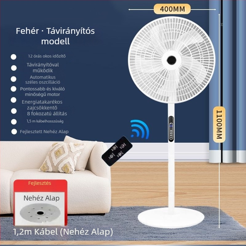 Álló ventilátor oszcilláló fejjel és távirányítóval (3 sebesség, időzítő 2–8 óra, modell M-40)