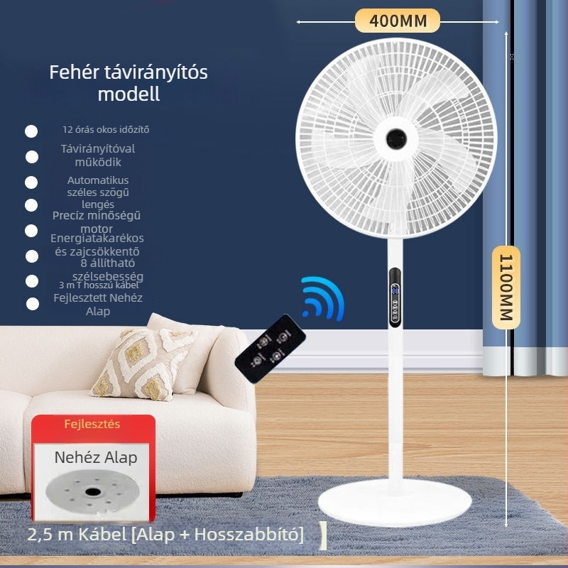 Álló ventilátor oszcilláló fejjel és távirányítóval (3 sebesség, időzítő 2–8 óra, modell M-40)