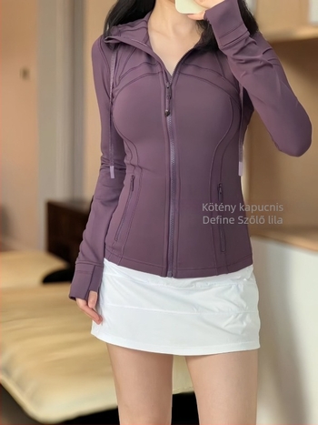 Női kapucnis jóga dzseki tavaszra, hosszú ujjú, egyszínű modell, nylon anyag 75% Spandex, béleés nélküli, jóga, futás és edzéshez