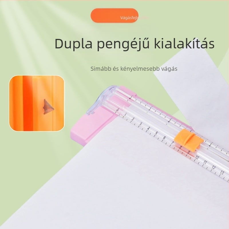 A5-ös műanyag papírvágó, hordozható, csúszó típus, modell 857, termékkód GYDZ03, késfej