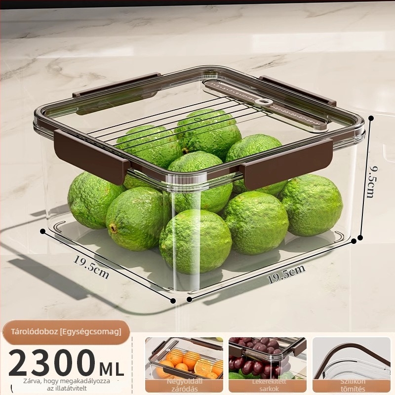 Műanyag hűtőszekrény-tároló doboz fedéllel – hordozható, légmentesen záródó, megőrzi a zöldségek és gyümölcsök frissességét