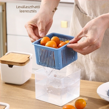 Gyömbér, fokhagyma és zöldhagymát tároló doboz – szagtalanító, lefolyó, átlátszó, PP anyagú