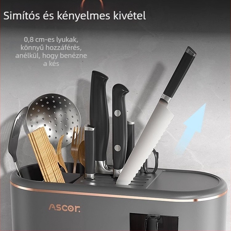 Multifunkcionális konyhai polcrendszer fűszertartóval és evőeszköz- és kés-tartóval, műanyag, nordic stílus, ASCOR/Axico, szerelés nélkül