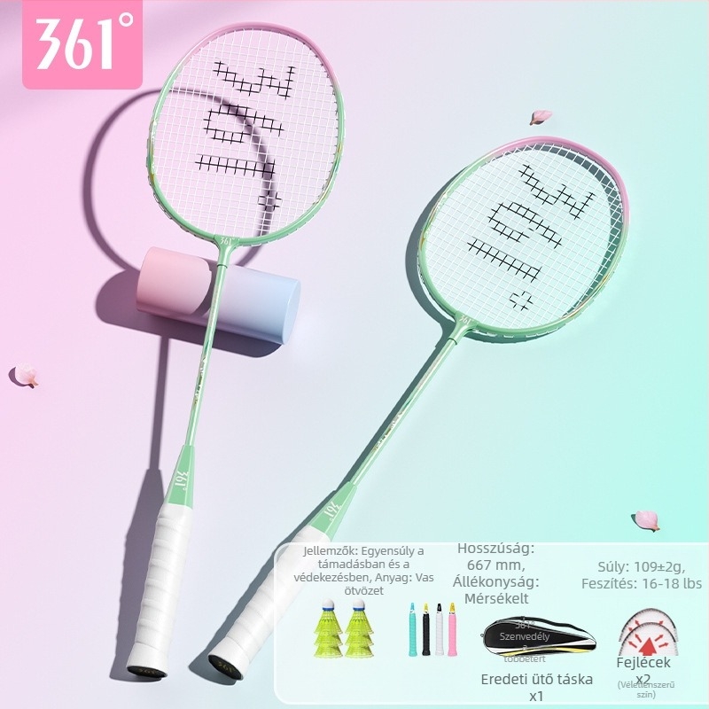 Badmintonütő 361°, keret vasötvözetből, tömeg 95–100 g, nyél G2, egyenes tengely