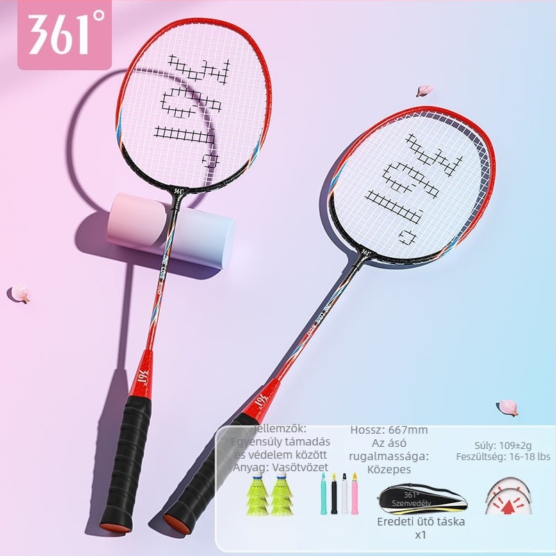 Badmintonütő 361°, keret vasötvözetből, tömeg 95–100 g, nyél G2, egyenes tengely