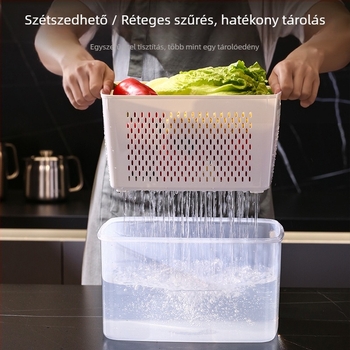 Hordozható téglalap alakú műanyag tároló doboz fedővel, mikrohullámú sütőben használható, kapacitások 0,3–5 L