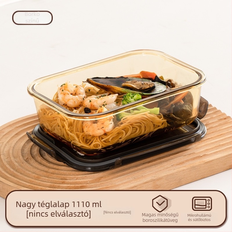 Üveges ebédes doboz (boroszilikát, szigetelt, mikrózható, 800–1000 ml, négyszögletes)