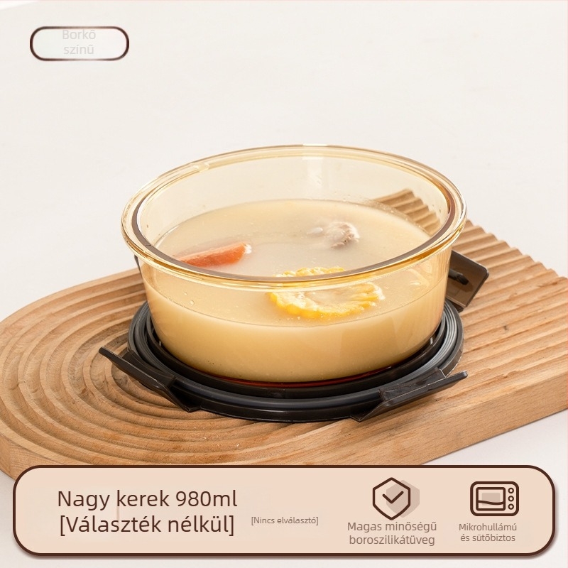 Üveges ebédes doboz (boroszilikát, szigetelt, mikrózható, 800–1000 ml, négyszögletes)