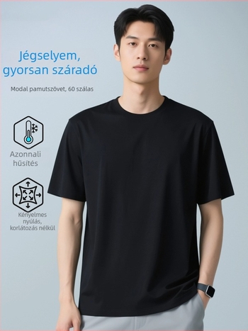 Férfi slim-fit póló, egyszínű, kerek nyakú, rövid ujjú, 47% Modal/47% Pamut/6% Spandex