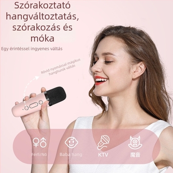 Hordozható mini vezeték nélküli mikrofon integrált Bluetooth hangszóróval kültéri karaokehoz és otthoni használatra — Bluetooth 5.3, beépített akkumulátor 1200–2000 mAh, frekvenciasáv 100 Hz–20 kHz, hatótáv 10 m, 6 W