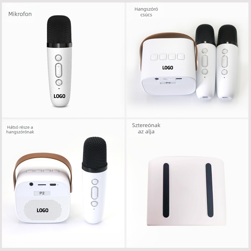 Hordozható mini vezeték nélküli mikrofon integrált Bluetooth hangszóróval kültéri karaokehoz és otthoni használatra — Bluetooth 5.3, beépített akkumulátor 1200–2000 mAh, frekvenciasáv 100 Hz–20 kHz, hatótáv 10 m, 6 W