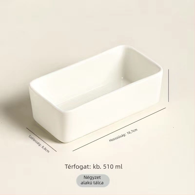 Porcelán négyszögletes gőzölő tál, mikrohullámú sütőben használható, logóval testre szabható
