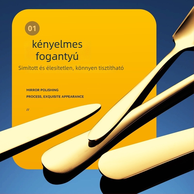 Sanrui rozsdamentes acélból készült kés, villa és kanál készlet tükrös felülettel