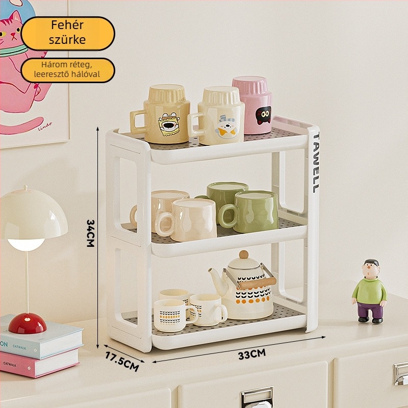 Műanyag pohár tároló állvány, többszintes, modern minimalista stílus, multifunkcionális