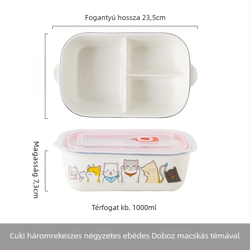 Kerámia téglalap alakú ebédes doboz rajzfilm mintával, mikrózható, 800–1000 ml kapacitás