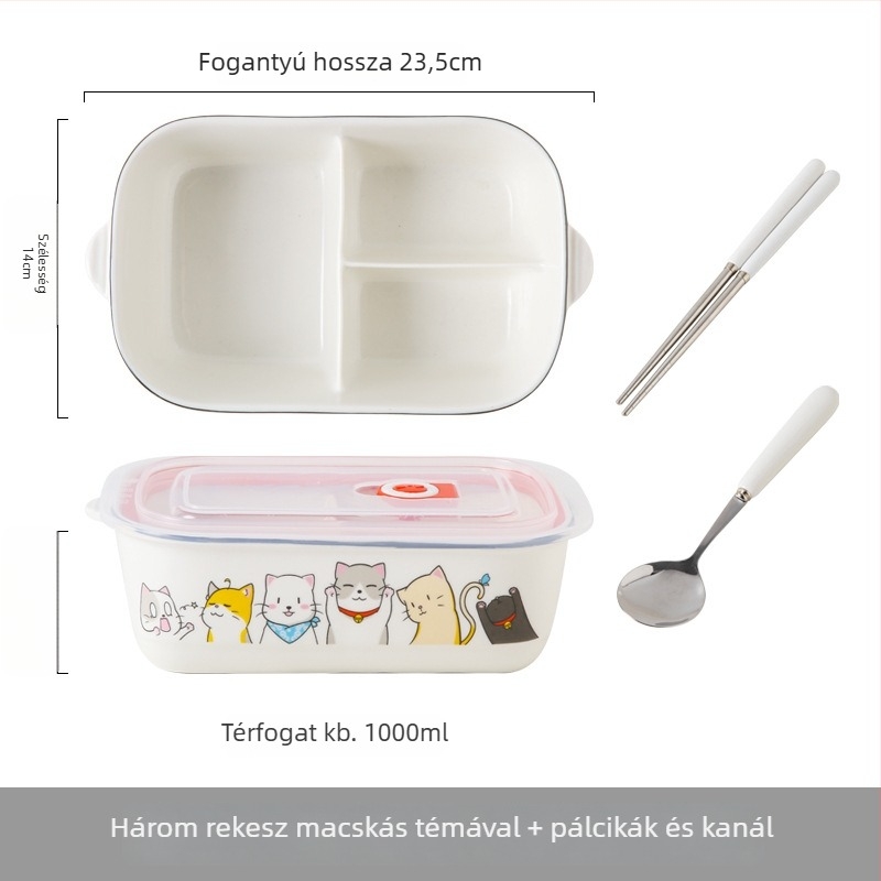 Kerámia téglalap alakú ebédes doboz rajzfilm mintával, mikrózható, 800–1000 ml kapacitás