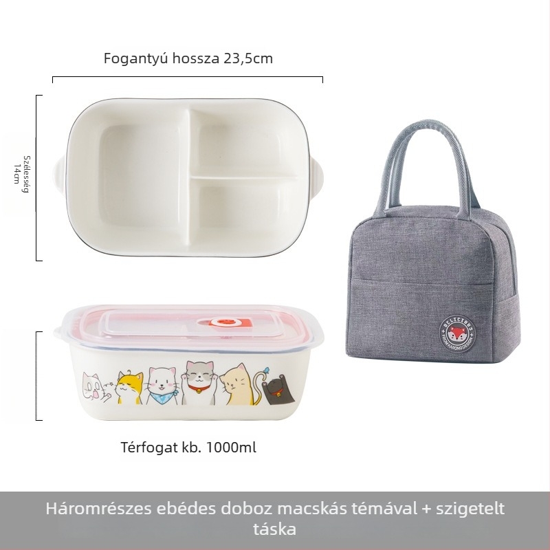 Kerámia téglalap alakú ebédes doboz rajzfilm mintával, mikrózható, 800–1000 ml kapacitás