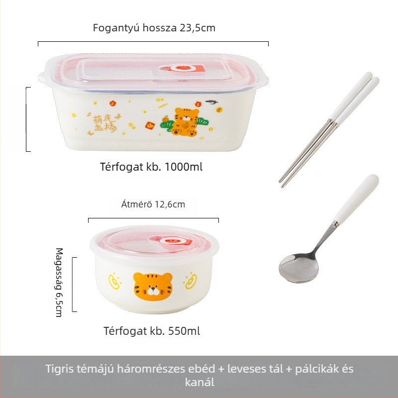 Kerámia téglalap alakú ebédes doboz rajzfilm mintával, mikrózható, 800–1000 ml kapacitás