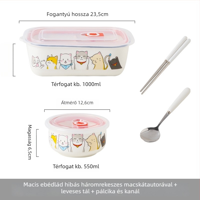 Kerámia téglalap alakú ebédes doboz rajzfilm mintával, mikrózható, 800–1000 ml kapacitás