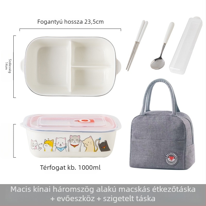 Kerámia téglalap alakú ebédes doboz rajzfilm mintával, mikrózható, 800–1000 ml kapacitás