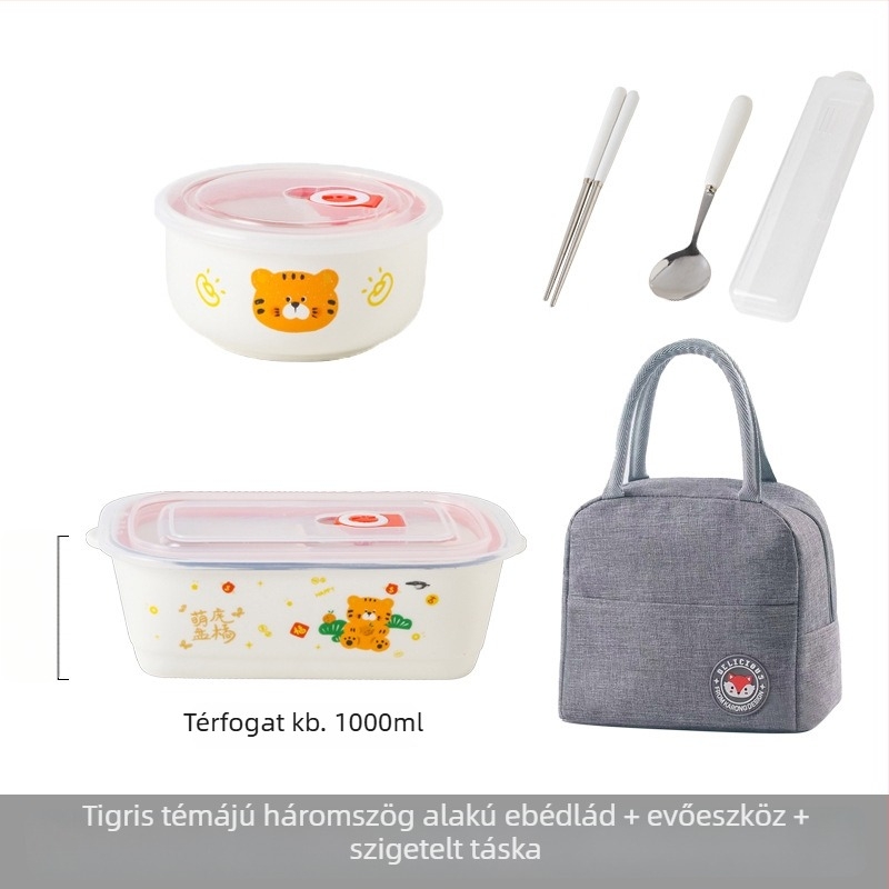 Kerámia téglalap alakú ebédes doboz rajzfilm mintával, mikrózható, 800–1000 ml kapacitás