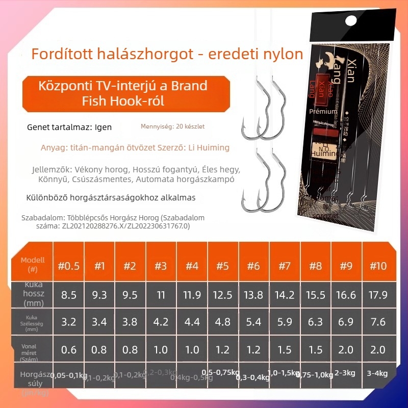 Longyan Knife Horgászhorog – csúcsos horog; Modell F9679SSMSJS9H5; Helyszínek: Óceán, Hajó, Szikla, Tározó, Tó, Patak, Folyó
