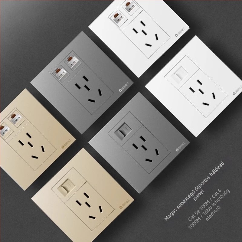 Ötportos hálózati csatlakozó panel falra szerelhető, 10A, 128 sorozat, Új Nemzeti Szabvány