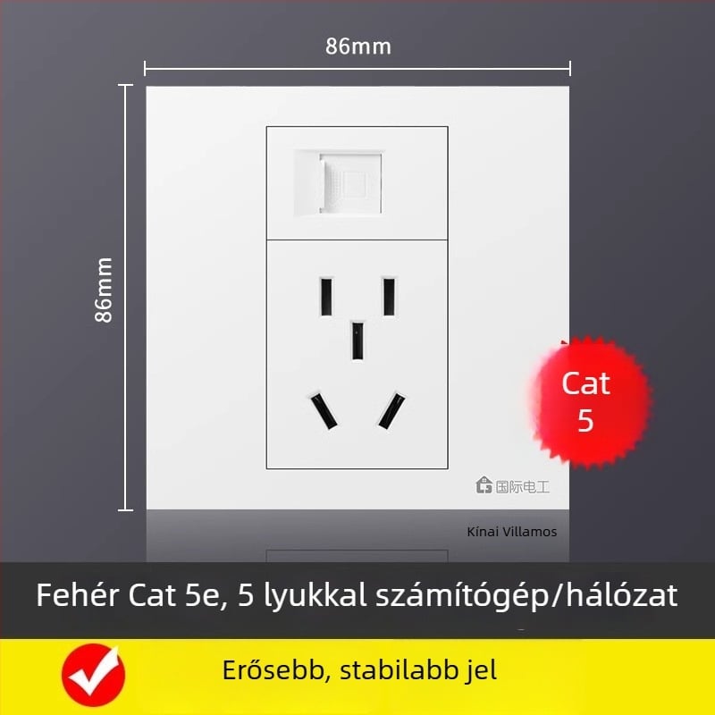 Ötportos hálózati csatlakozó panel falra szerelhető, 10A, 128 sorozat, Új Nemzeti Szabvány