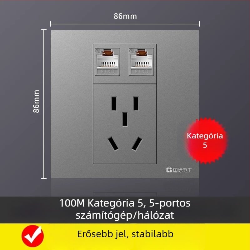 Ötportos hálózati csatlakozó panel falra szerelhető, 10A, 128 sorozat, Új Nemzeti Szabvány