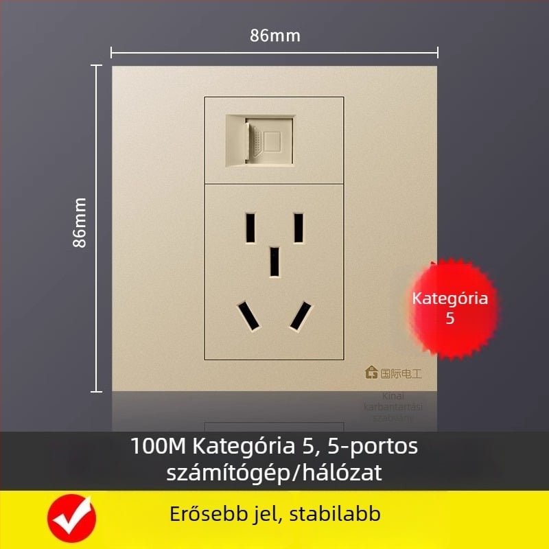 Ötportos hálózati csatlakozó panel falra szerelhető, 10A, 128 sorozat, Új Nemzeti Szabvány