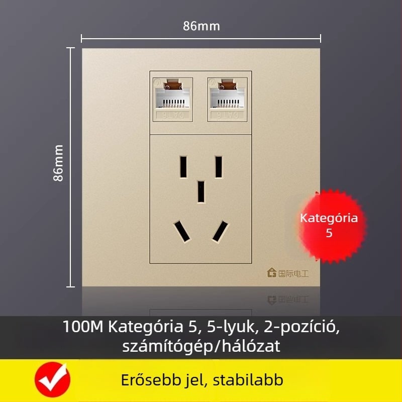 Ötportos hálózati csatlakozó panel falra szerelhető, 10A, 128 sorozat, Új Nemzeti Szabvány