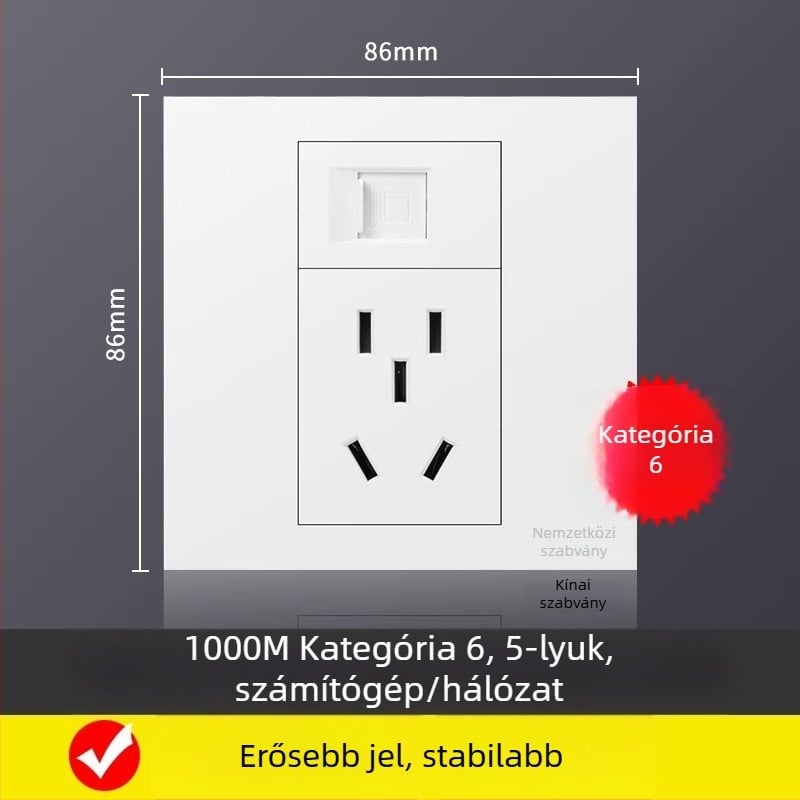 Ötportos hálózati csatlakozó panel falra szerelhető, 10A, 128 sorozat, Új Nemzeti Szabvány
