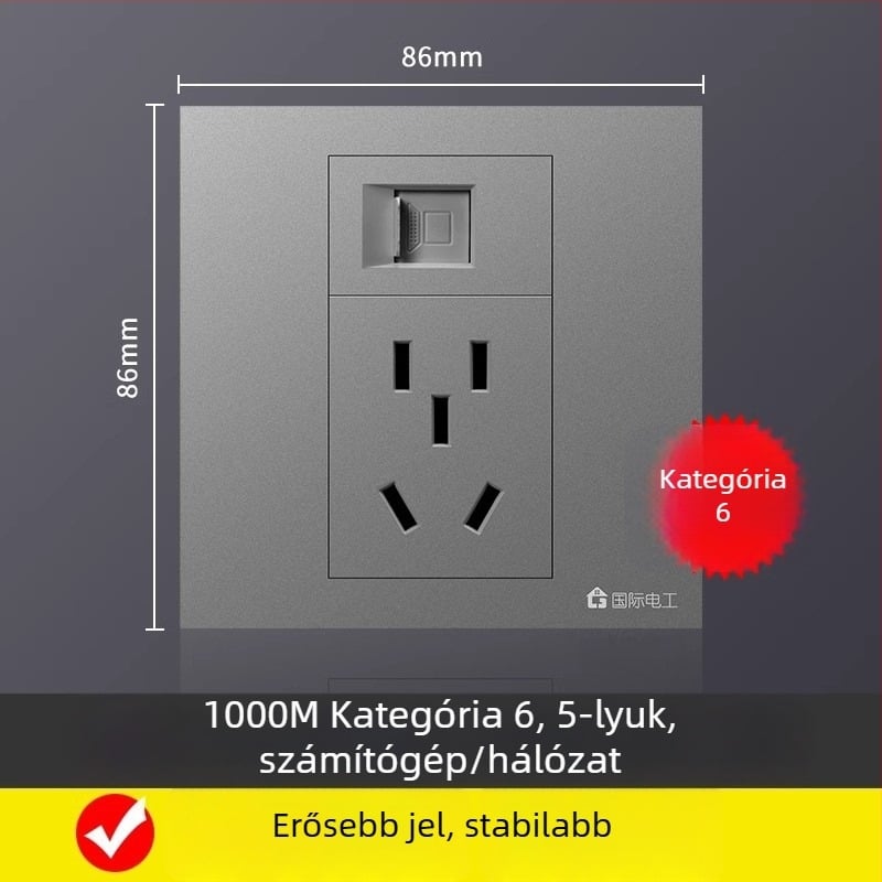 Ötportos hálózati csatlakozó panel falra szerelhető, 10A, 128 sorozat, Új Nemzeti Szabvány