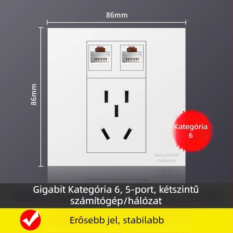 Ötportos hálózati csatlakozó panel falra szerelhető, 10A, 128 sorozat, Új Nemzeti Szabvány