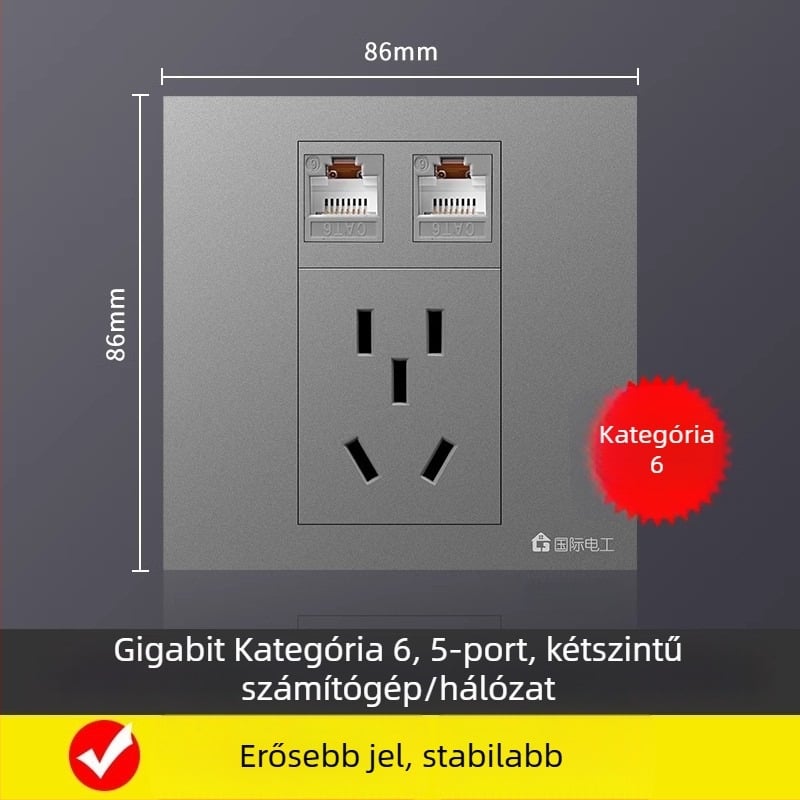 Ötportos hálózati csatlakozó panel falra szerelhető, 10A, 128 sorozat, Új Nemzeti Szabvány