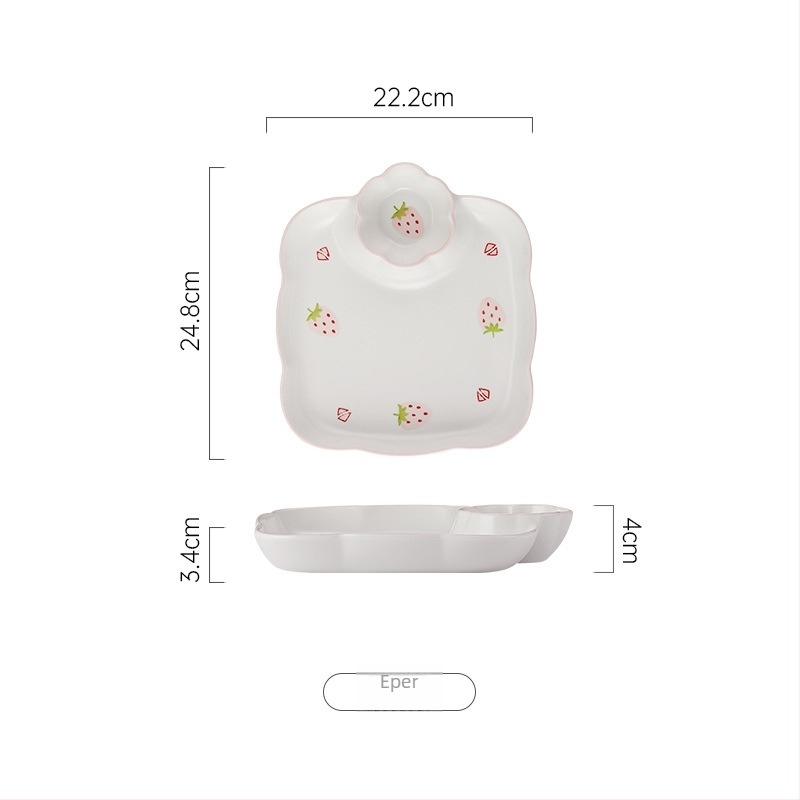 Eper mintás porcelán tál- és tálkák készlet, kör alakú forma, mikrohullámú sütőben használható, aláglazúros felület