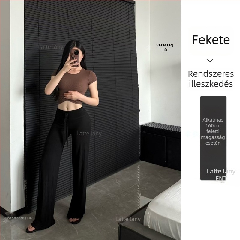 Női fitness nadrág, magas derék, széles szár, nedvességelvezető modal anyag