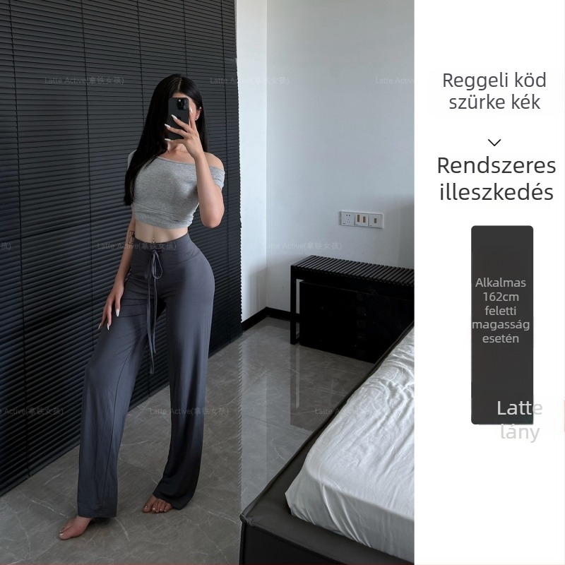 Női fitness nadrág, magas derék, széles szár, nedvességelvezető modal anyag