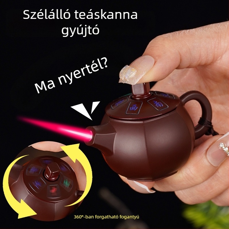 Fém öngyújtó forgó mechanizmussal, bután üzemanyag, szélvédett, dekoratív és gyűjtemény, nyomtatott logó