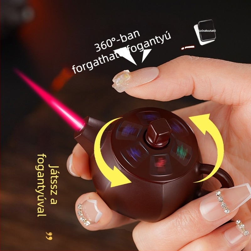 Fém öngyújtó forgó mechanizmussal, bután üzemanyag, szélvédett, dekoratív és gyűjtemény, nyomtatott logó